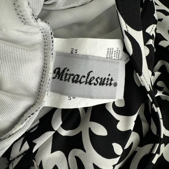 Miraclesuit Tankini Swim Top‎ Size 8 Black White Printed Underwire SW-1978 - Picture 5 of 8